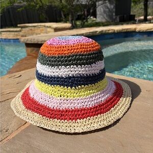 Hat Attack Multicolor Crochet Bucket Hat | Straw Sun Hat | New